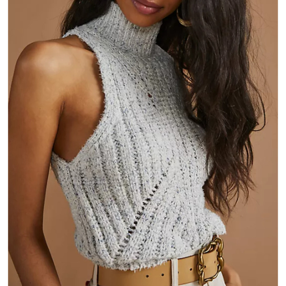 Anthropologie Sweaters - Anthropologie Ribbed Sweater Vest Womens XS White Blue Sleeveless Turtle Neck